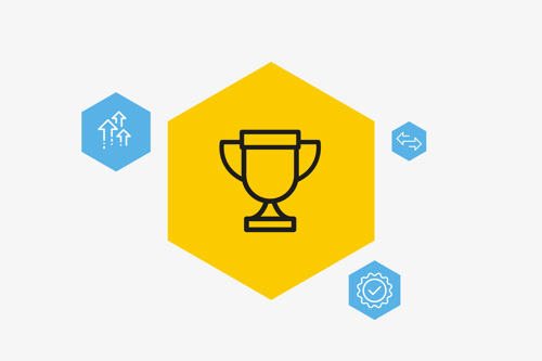 Icon of gold award on hexagon background