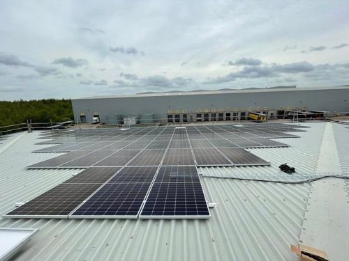 Solar panels on factory roof